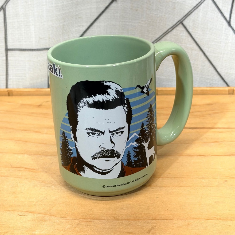 Zak Parks & Recreation Ron Swanson Mug 15oz Green I Regret‎ Nothing Quote